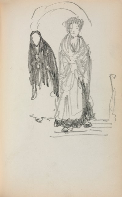 Italiensk skissbok: Två stående kvinnor sida 123, 1898-1899. av Maurice Brazil Prendergast