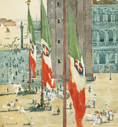 Piazza di San Marco, ca 1898–99 (wc och grafit på benvitt vävt papper) av Maurice Brazil Prendergast