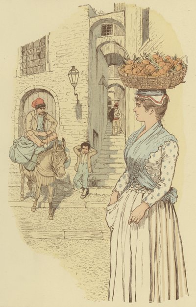 Gatuliv i de smala gränderna i gamla stan i San Remo, Italien. (färg litho) av Maurice Charles Mathieu Bonvoisin