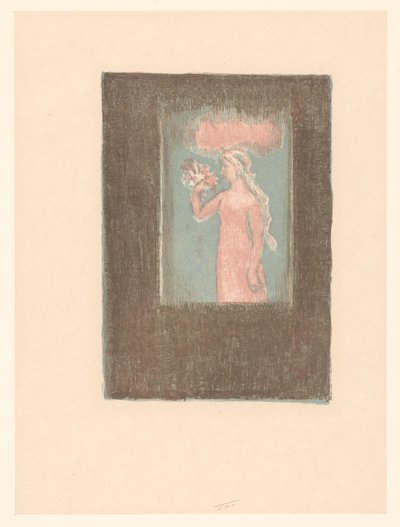 Ung flicka med blommor framför ett fönster av Maurice Denis