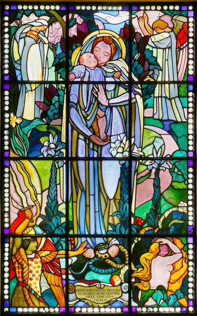 Maurice Denis museum, Saint Germain en Laye, Frankrike, Maurice Denis, jungfru- och barnmålat glas (målat glas) av Maurice Denis