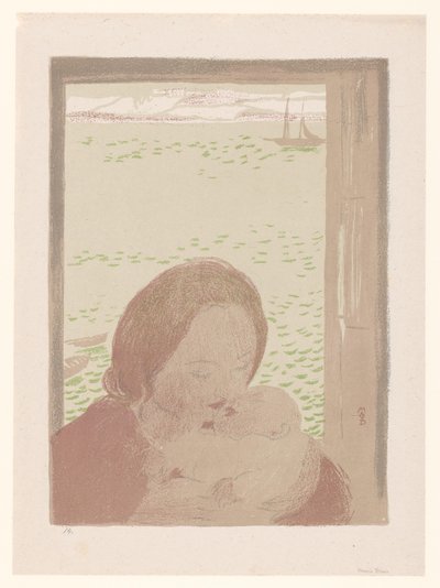 Mamma med baby framför ett fönster av Maurice Denis
