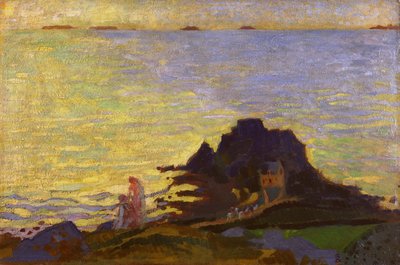 Mor och barn ovanför en stenig berghäll (olja på kort) av Maurice Denis