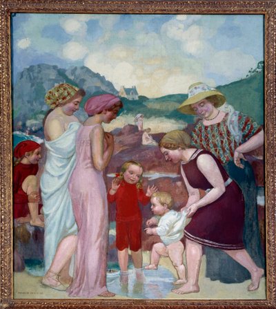 De första stegen. En ung pojke tar sina första steg inför sin mamma och sin familj av Maurice Denis