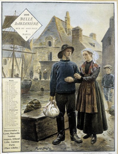 Bretonska fiskares avgång till Newfoundland - butikskalender” La Belle Jardinière”” av Maurice Henri Orange