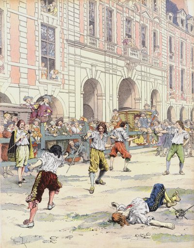 Boutteville och Beuvron utkämpar en duell på Place Royale av Maurice Leloir