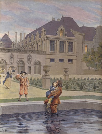 Fall av den unge Ludvig XIV i poolen av Palais-Royal av Maurice Leloir