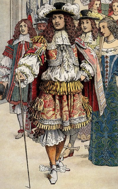Franske kungen Ludvig XIV i sitt slott Vaux Le Vicomte av Maurice Leloir