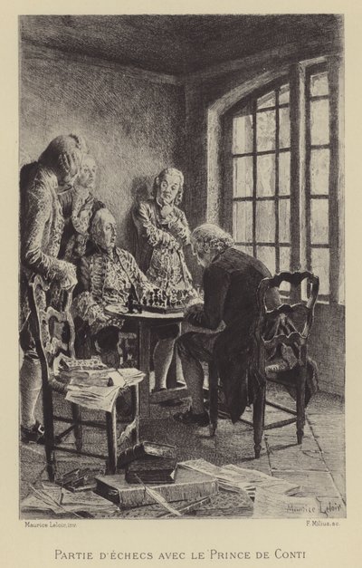 Schackspel med prinsen av Conti (gravyr) av Maurice Leloir