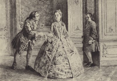 Illustration till bok III av Jean-Jacques Rousseaus bekännelser (gravyr) av Maurice Leloir