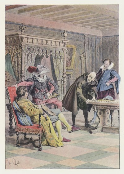 Illustration för Gil Blas (färg litho) av Maurice Leloir