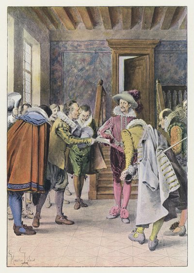 Illustration för Gil Blas (färg litho) av Maurice Leloir