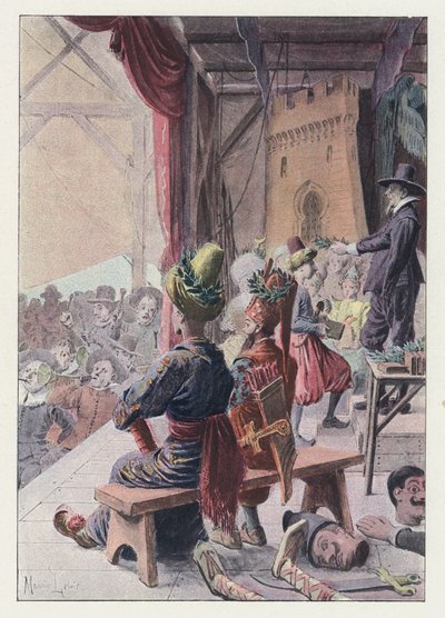 Illustration för Gil Blas (färg litho) av Maurice Leloir