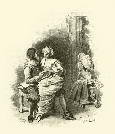 Illustration för De tre musketörerna (gravyr) av Maurice Leloir
