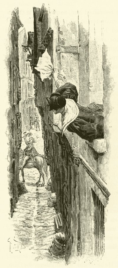 Illustration för De tre musketörerna (gravyr) av Maurice Leloir