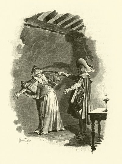 Illustration för De tre musketörerna (gravyr) av Maurice Leloir