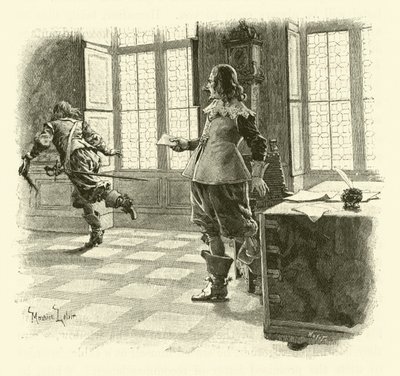 Illustration för De tre musketörerna (gravyr) av Maurice Leloir