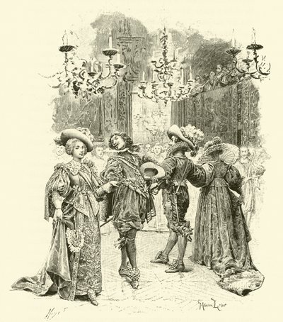 Illustration för De tre musketörerna (gravyr) av Maurice Leloir