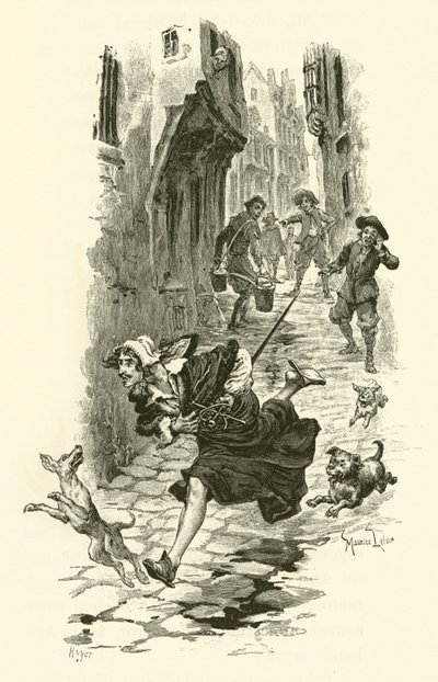 Illustration för De tre musketörerna (gravyr) av Maurice Leloir