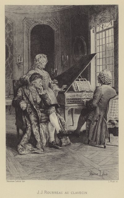 Jean-Jacques Rousseau vid cembalo (gravyr) av Maurice Leloir