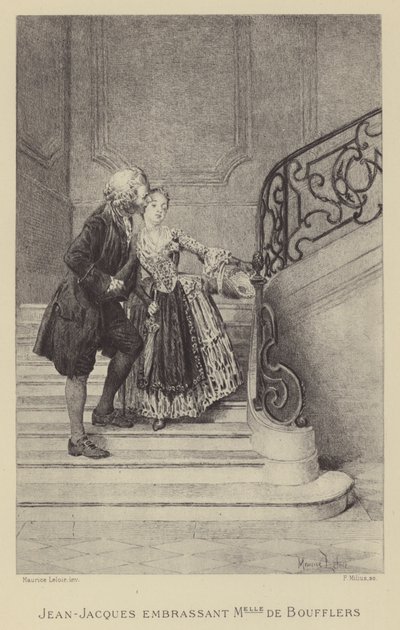 Jean-Jacques Rousseau kysser Madame de Boufflers (gravyr) av Maurice Leloir