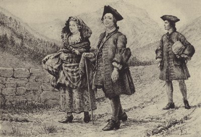 Jean-Jacques Rousseau på vägen med två följeslagare (gravyr) av Maurice Leloir