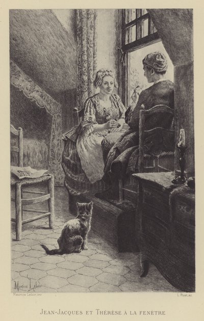 Jean-Jacques och Therese vid fönstret (gravyr) av Maurice Leloir