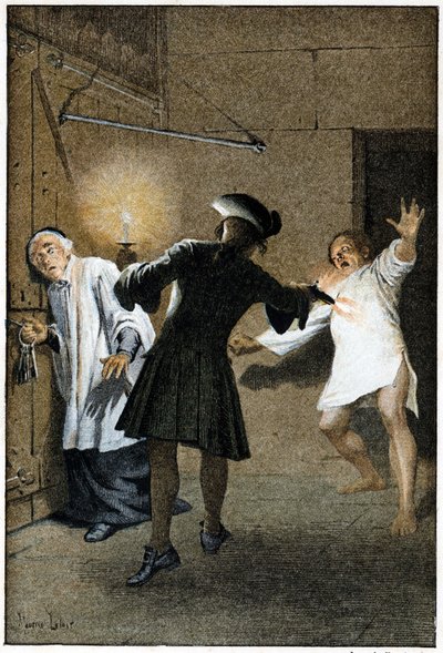 Flykten - i "History of Manon Lescaut and the Chevalier Des Grieux" av Abbe Prevost (1697-1763), fransk författare. Gravyr efter teckningar av Maurice Leloir (1885). av Maurice Leloir