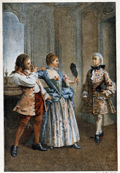 Le Miroir - i "History of Manon Lescaut and the Chevalier Des Grieux" av Abbe Prevost (1697-1763), fransk författare. Gravyr efter teckningar av Maurice Leloir (1885). av Maurice Leloir