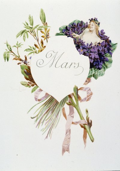 Mars ""Månadens sång"" av Jérôme Doucet, illustration - Maurice Leloir, red. Reims 1904. L. Michaud av Maurice Leloir