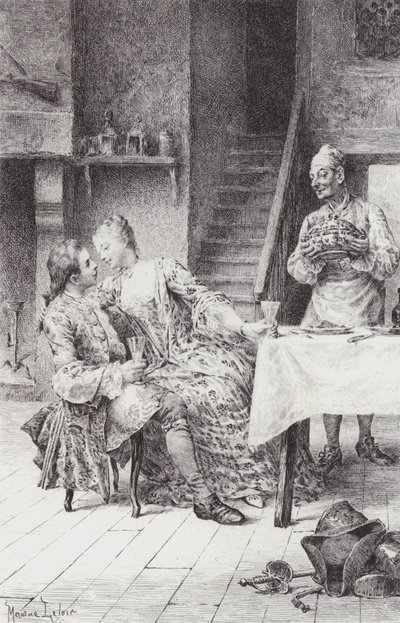 Scen från Manon Lescaut (gravyr) av Maurice Leloir