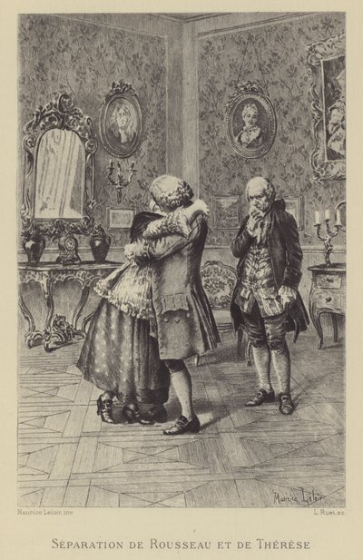 Separation av Rousseau och Therese (gravyr) av Maurice Leloir
