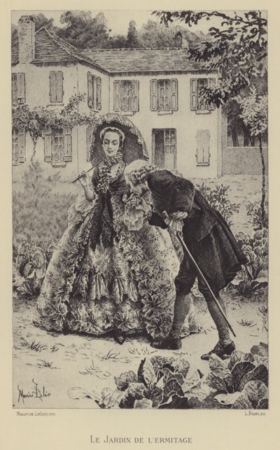 Eremitagets trädgård (gravyr) av Maurice Leloir