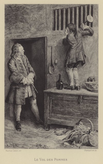 Stölden av äpplena (gravyr) av Maurice Leloir