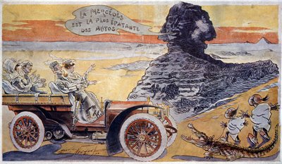 Mercedes är den mest fantastiska bilen, ca 1900 (illustration) av Maurice Neumont