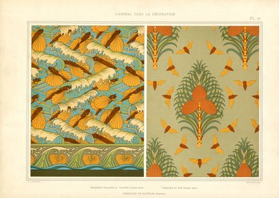 Tapetmönster i jugendstil med insekter och marina djur (litografi) av Maurice Pillard Verneuil
