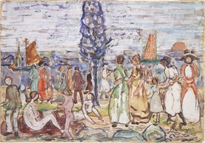Strand med blått träd av Maurice Prendergast