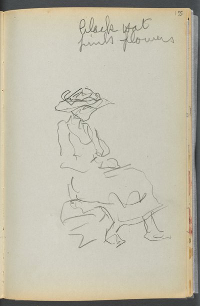 Skissbok - The Granite Shore Hotel, Rockport, sidan 155: Sittande kvinna med anteckningar av Maurice Prendergast