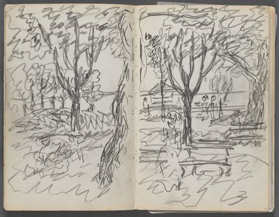 Skissbok, The Dells, nr 127, sidan 008  9: Landskap av Maurice Prendergast