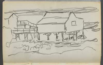 Skissbok, The Dells, nr 127, sidan 014: Hus på en brygga av Maurice Prendergast