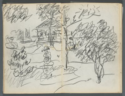 Skissbok, The Dells, nr 127, sidan 066  67: Landskap av Maurice Prendergast