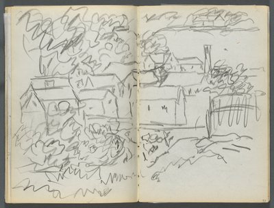 Skissbok, The Dells, nr 127, sidan 096  97: Landskap med hus av Maurice Prendergast