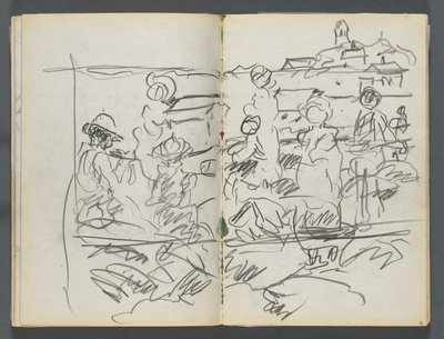 Skissbok, The Dells, nr 127, sidan 098  99: Figurer i ett landskap av Maurice Prendergast