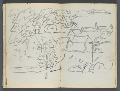 Skissbok, The Dells, nr 127, sidan 108  109: Landskap med hus av Maurice Prendergast