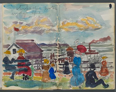Skissbok, The Dells, nr 127, sidorna 152 och 153: Figurer vid en kust av Maurice Prendergast