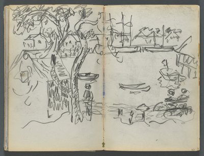 Skissbok, The Dells, nr 127, sidan 162  163: Utsikt över hamnen av Maurice Prendergast