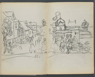 Skissbok, The Dells, nr 127, sidan 174  175: By med hus och väg av Maurice Prendergast