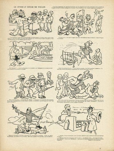 Illustration av Maurice Radiguet (1866-1941) i Le Rire, 21/12/12 - Le syndicrouge de Toulon - Syndicalism, Toulon av Maurice Radiguet