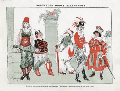 Illustration av Maurice Radiguet (1866-1941) i Mode i Tyskland, ca. 1915 - Nya tyska lägen - 14-18 års krig, Tyskland Preussen, Turkiet, Mode, Triplicering - Kvinnor av Maurice Radiguet