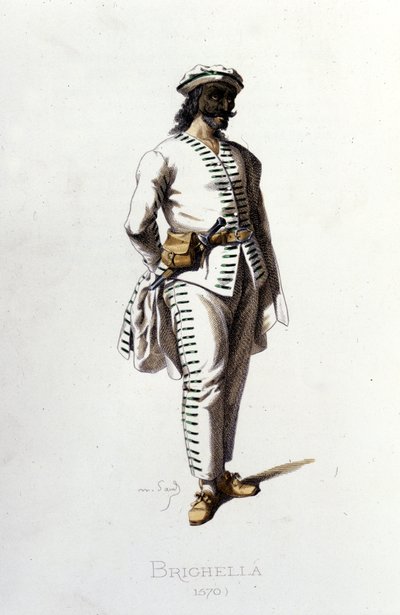 Brighellas karaktär 1570. Maurice Sand "" Masks and Jesters"" Paris 1800-tal. (Maurice Sand var George Sands son). av Maurice Sand